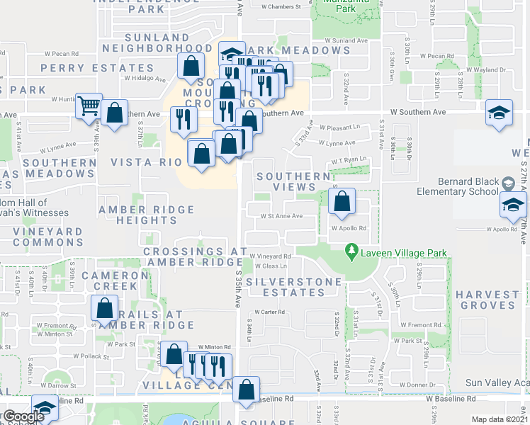 map of restaurants, bars, coffee shops, grocery stores, and more near 3428 West Saint Anne Avenue in Phoenix