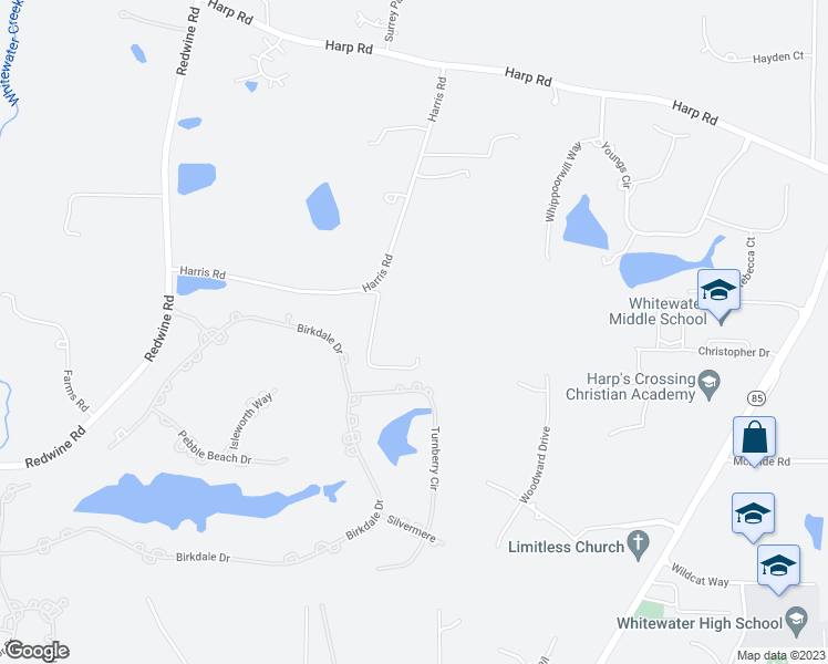 map of restaurants, bars, coffee shops, grocery stores, and more near 400 Harris Road in Fayetteville