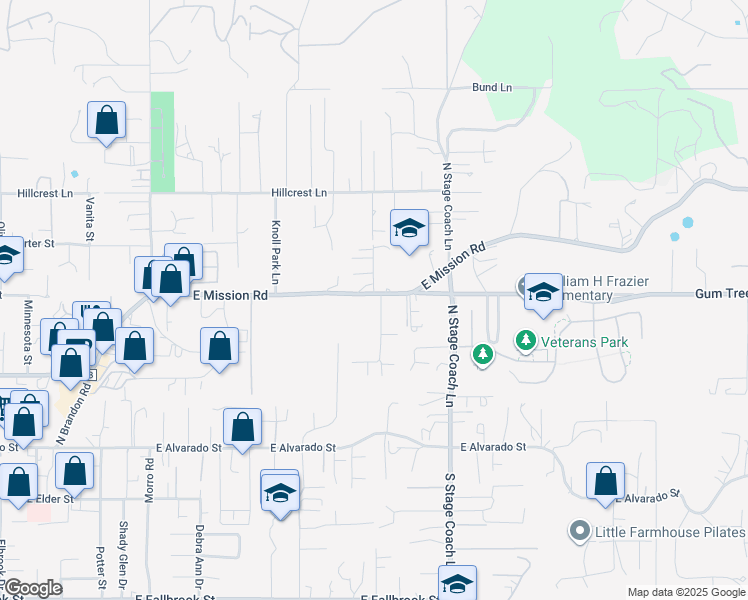 map of restaurants, bars, coffee shops, grocery stores, and more near 1531 East Mission Road in Fallbrook
