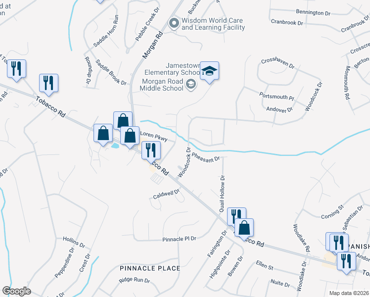 map of restaurants, bars, coffee shops, grocery stores, and more near 3739 Woodcock Drive in Hephzibah