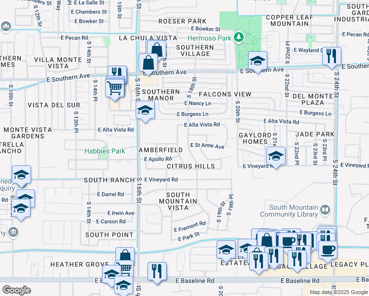 map of restaurants, bars, coffee shops, grocery stores, and more near 6434 South 18th Street in Phoenix