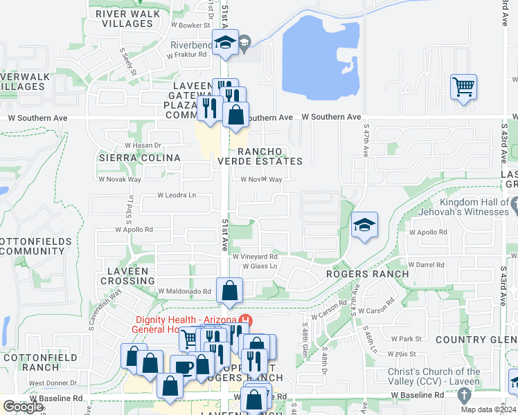 map of restaurants, bars, coffee shops, grocery stores, and more near 5007 West Street Catherine Avenue in Phoenix