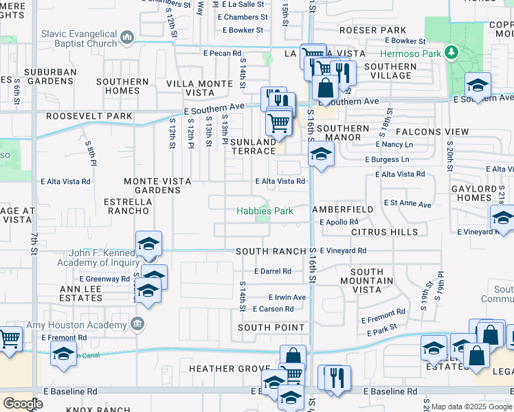 map of restaurants, bars, coffee shops, grocery stores, and more near 1418 East Saint Anne Avenue in Phoenix