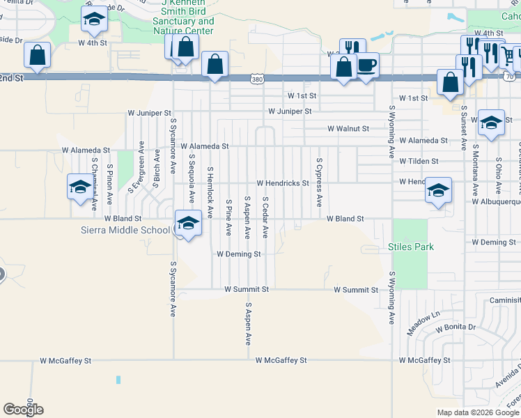 map of restaurants, bars, coffee shops, grocery stores, and more near 514 South Cedar Avenue in Roswell