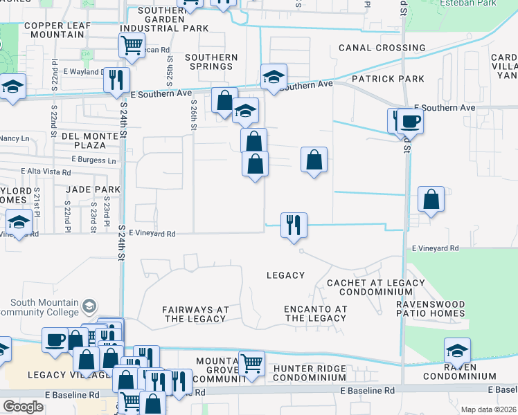 map of restaurants, bars, coffee shops, grocery stores, and more near 6616 South 28th Street in Phoenix