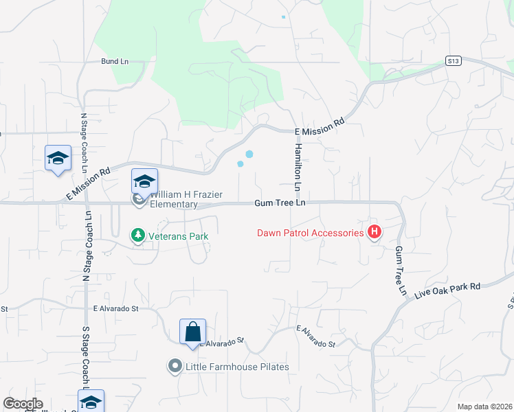 map of restaurants, bars, coffee shops, grocery stores, and more near 2235 Gum Tree Lane in Fallbrook