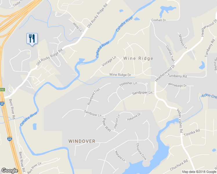 map of restaurants, bars, coffee shops, grocery stores, and more near 5361 Riverbend Trail in Hoover