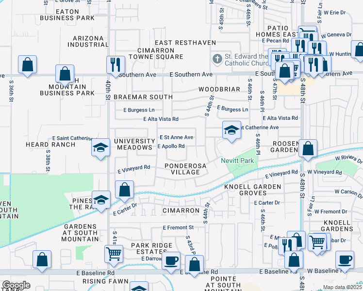 map of restaurants, bars, coffee shops, grocery stores, and more near 6615 South 43rd Street in Phoenix