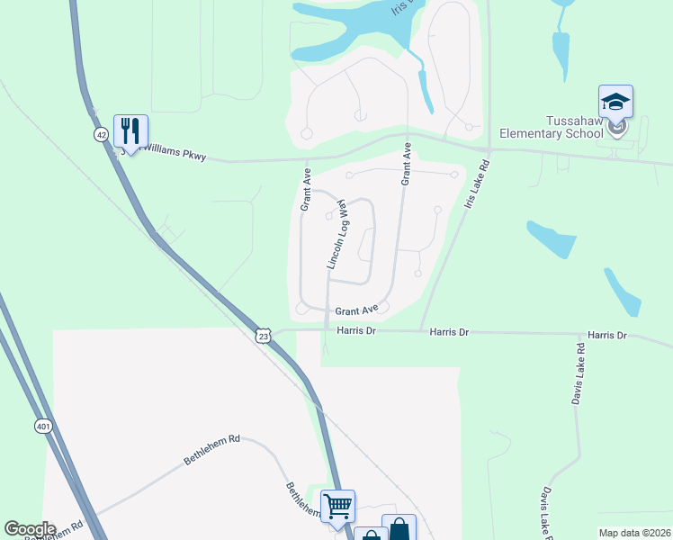map of restaurants, bars, coffee shops, grocery stores, and more near 3016 Lincoln Log Way in McDonough
