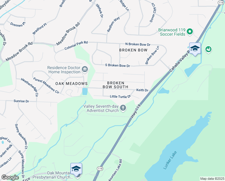 map of restaurants, bars, coffee shops, grocery stores, and more near 5032 Little Turtle Drive in Birmingham