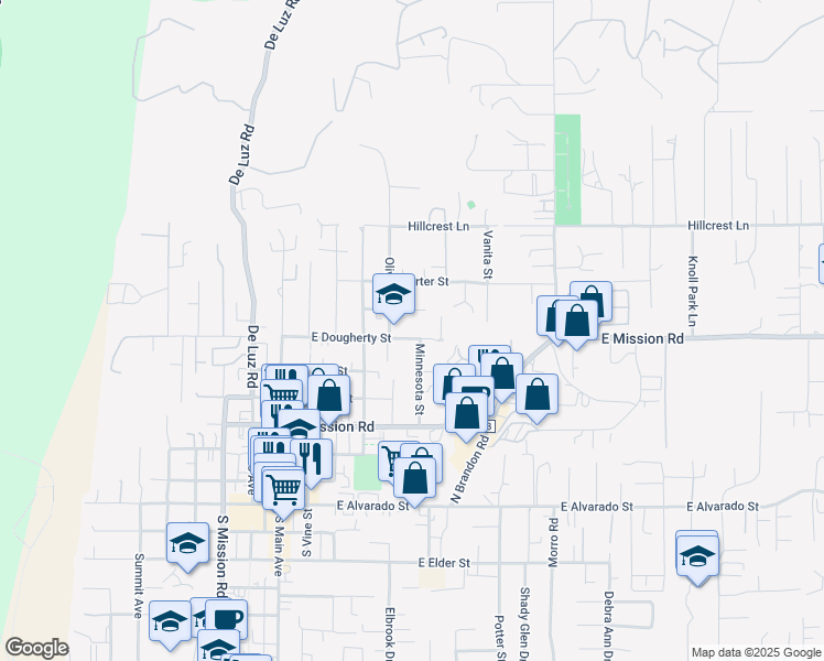 map of restaurants, bars, coffee shops, grocery stores, and more near 574 East Dougherty Street in Fallbrook