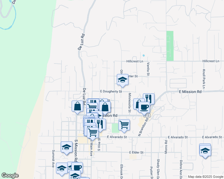 map of restaurants, bars, coffee shops, grocery stores, and more near 334 East Dougherty Street in Fallbrook