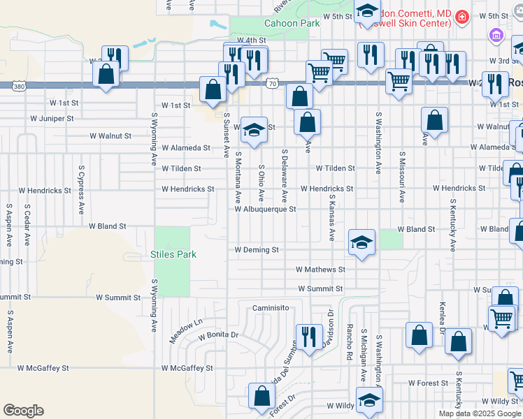 map of restaurants, bars, coffee shops, grocery stores, and more near 600 South Ohio Avenue in Roswell