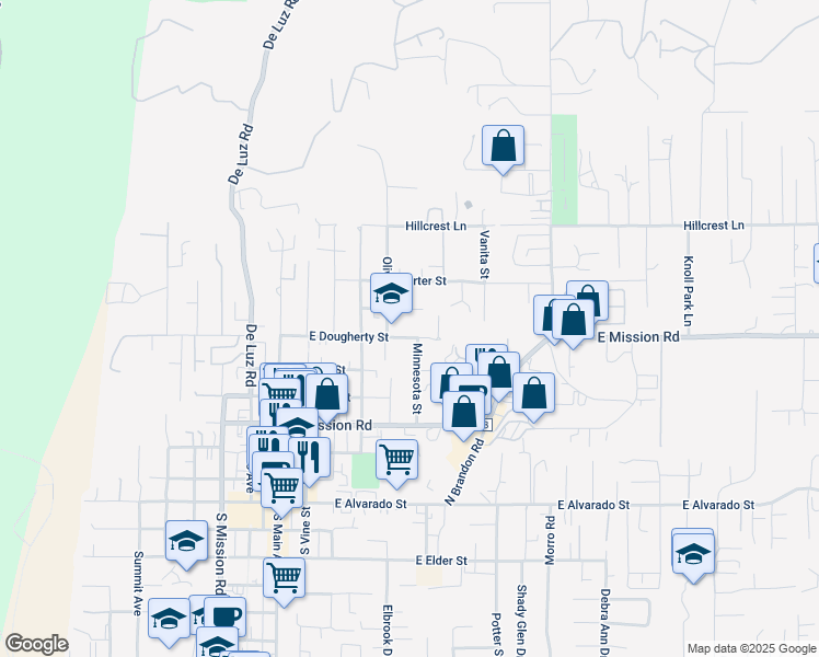 map of restaurants, bars, coffee shops, grocery stores, and more near 574 East Dougherty Street in Fallbrook