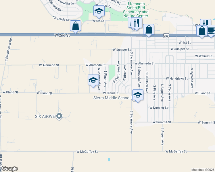 map of restaurants, bars, coffee shops, grocery stores, and more near 511 South Pinon Avenue in Roswell