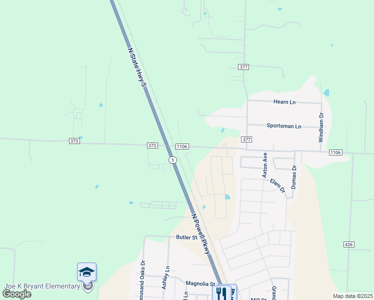 map of restaurants, bars, coffee shops, grocery stores, and more near 1383 County Road 1106 in Anna