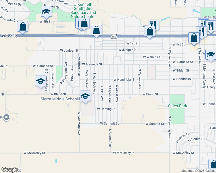 map of restaurants, bars, coffee shops, grocery stores, and more near 500 South Aspen Avenue in Roswell