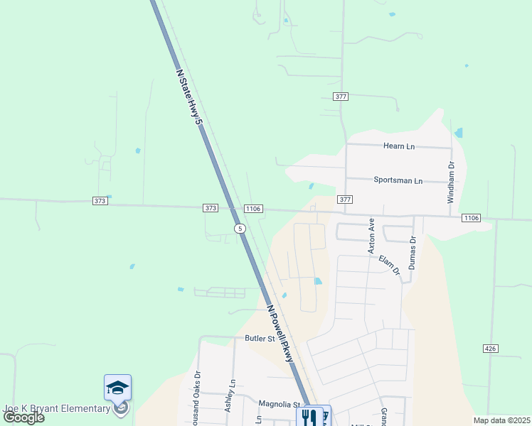 map of restaurants, bars, coffee shops, grocery stores, and more near 1383 County Road 1106 in Anna