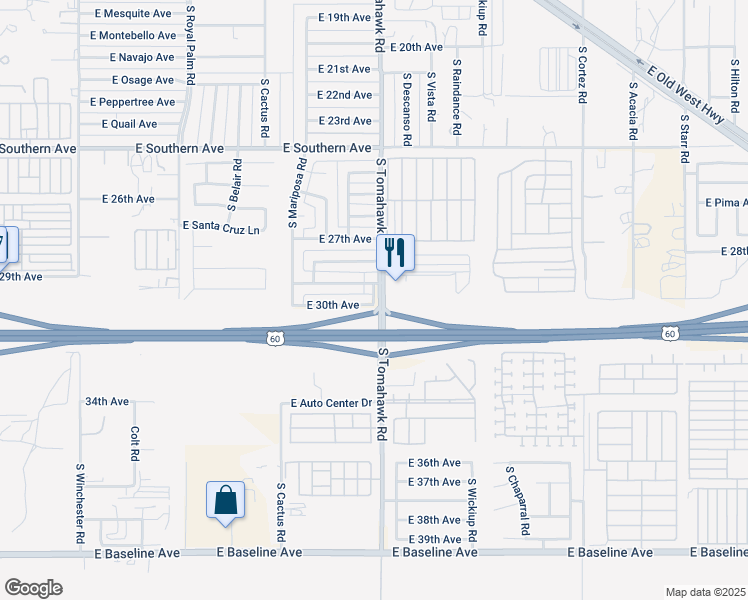 map of restaurants, bars, coffee shops, grocery stores, and more near 1535 East 29th Avenue in Apache Junction