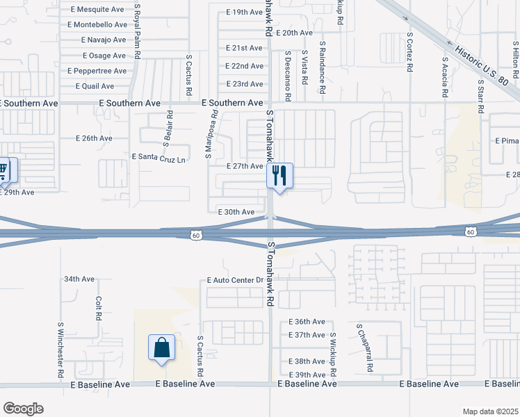 map of restaurants, bars, coffee shops, grocery stores, and more near 1535 East 29th Avenue in Apache Junction