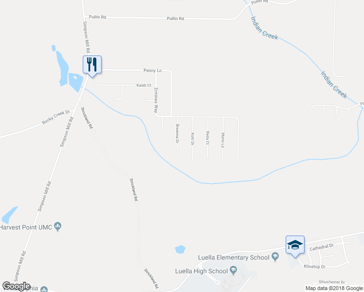 map of restaurants, bars, coffee shops, grocery stores, and more near 729 Breanna Drive in McDonough