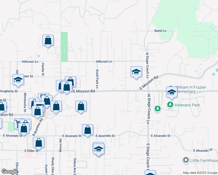 map of restaurants, bars, coffee shops, grocery stores, and more near 1404 South Mission Road in Fallbrook