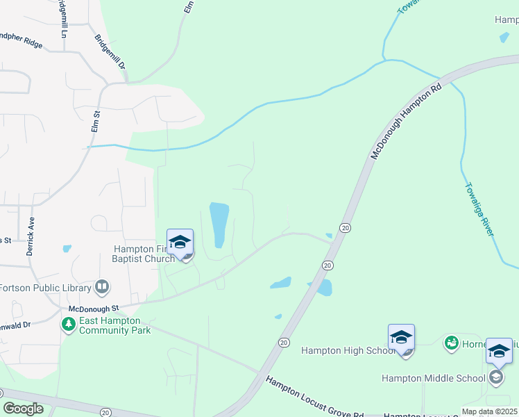 map of restaurants, bars, coffee shops, grocery stores, and more near 150 Old Hampton Way in Hampton