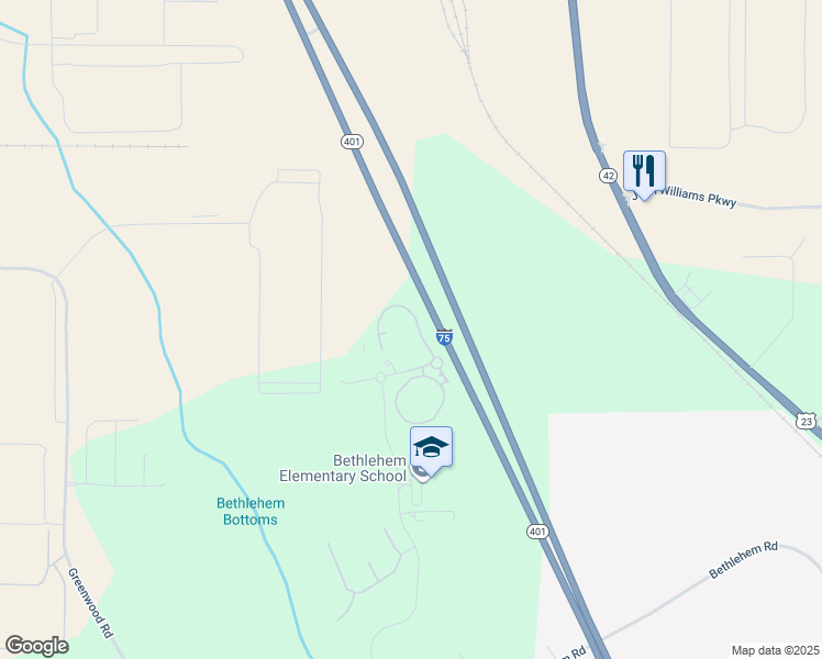 map of restaurants, bars, coffee shops, grocery stores, and more near 1103 Granada Trail in Locust Grove