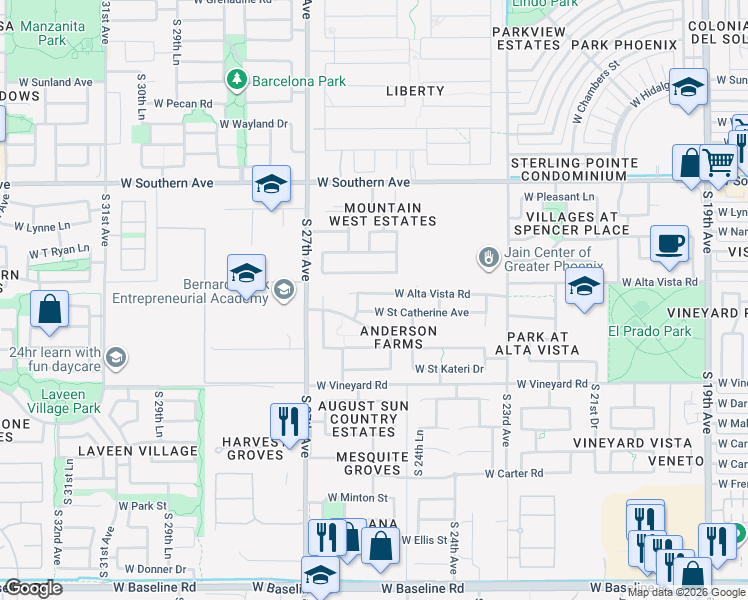 map of restaurants, bars, coffee shops, grocery stores, and more near in Phoenix
