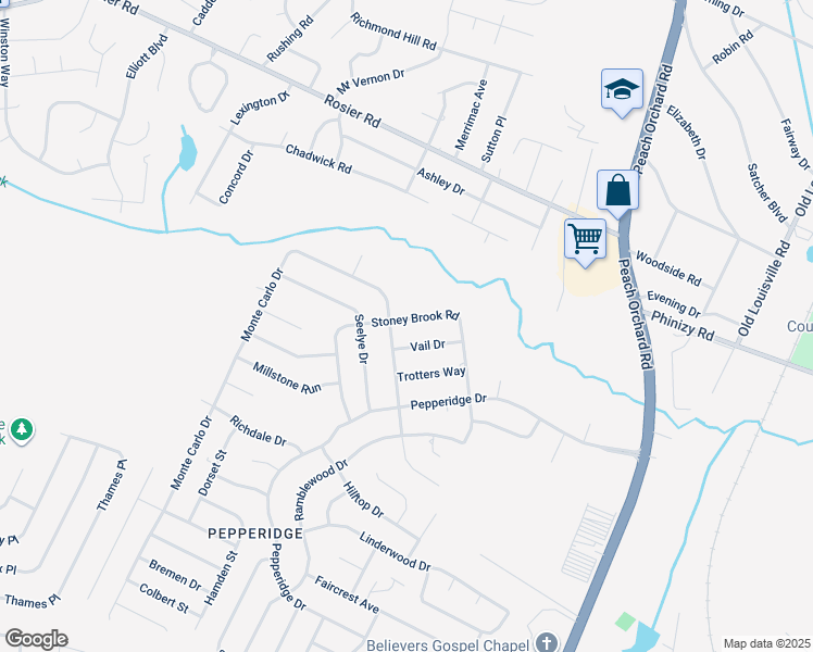 map of restaurants, bars, coffee shops, grocery stores, and more near 3513 Stoney Brook Road in Augusta