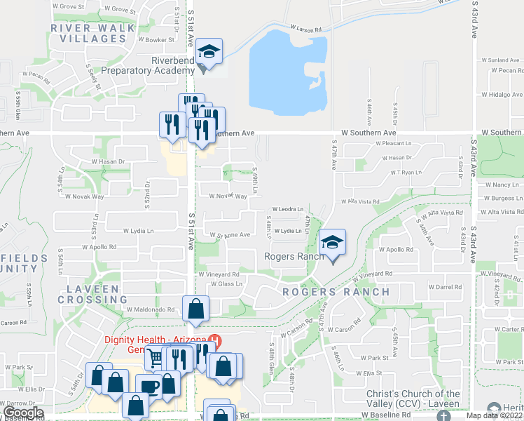 map of restaurants, bars, coffee shops, grocery stores, and more near 4824 West Leodra Lane in Phoenix