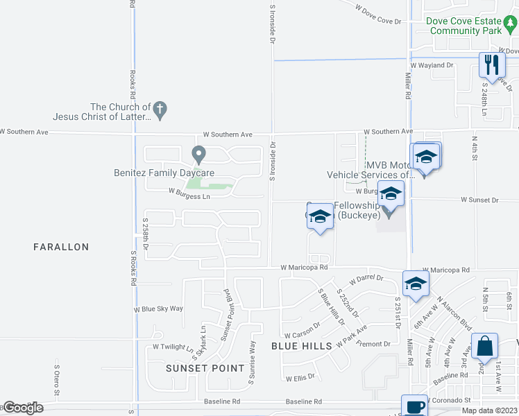 map of restaurants, bars, coffee shops, grocery stores, and more near 25538 West Saint Catherine Avenue in Buckeye