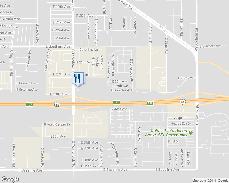 map of restaurants, bars, coffee shops, grocery stores, and more near 2139 East Greenlee Avenue in Apache Junction