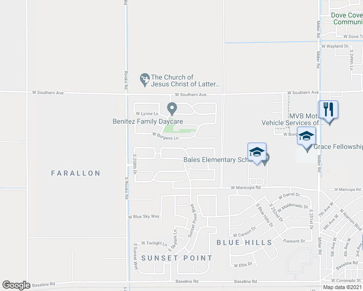 map of restaurants, bars, coffee shops, grocery stores, and more near 25672 West Street Catherine Avenue in Buckeye