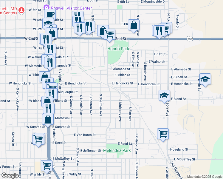 map of restaurants, bars, coffee shops, grocery stores, and more near 535-599 South Garden Avenue in Roswell