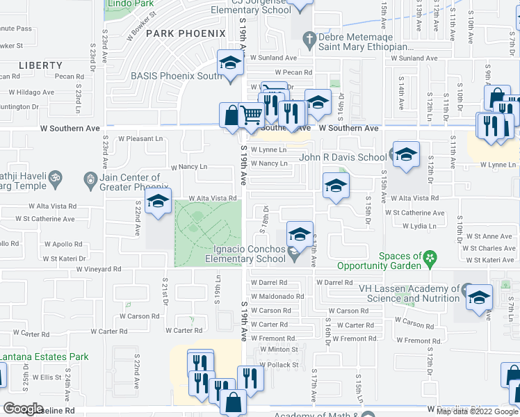 map of restaurants, bars, coffee shops, grocery stores, and more near 1827 West Saint Catherine Avenue in Phoenix