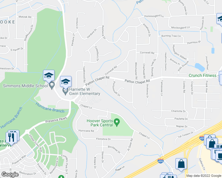 map of restaurants, bars, coffee shops, grocery stores, and more near 3412 Portsmouth Drive in Birmingham