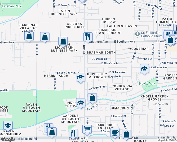 map of restaurants, bars, coffee shops, grocery stores, and more near 4021 East Saint Catherine Avenue in Phoenix