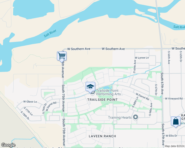 map of restaurants, bars, coffee shops, grocery stores, and more near 7242 West Alta Vista Road in Phoenix