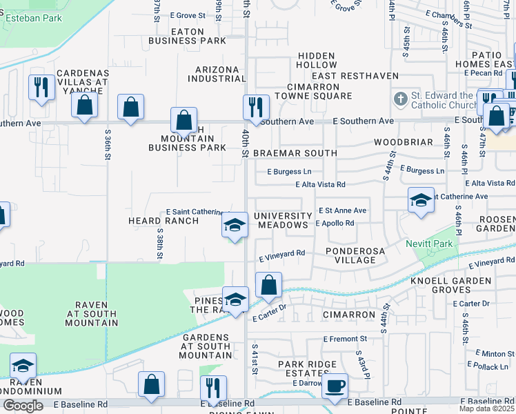 map of restaurants, bars, coffee shops, grocery stores, and more near 4021 East Saint Catherine Avenue in Phoenix