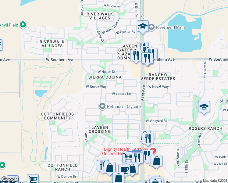 map of restaurants, bars, coffee shops, grocery stores, and more near 5313 West Novak Way in Phoenix