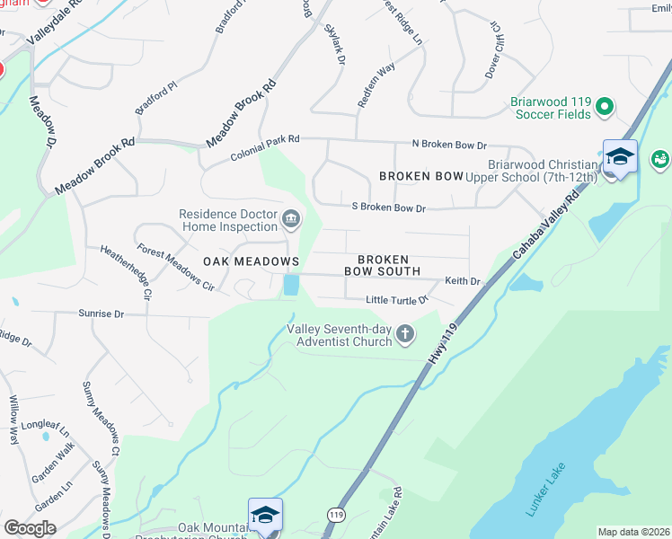 map of restaurants, bars, coffee shops, grocery stores, and more near 5194 Weatherford Drive in Birmingham
