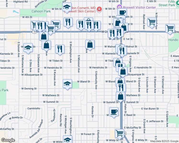 map of restaurants, bars, coffee shops, grocery stores, and more near 507 South Lea Avenue in Roswell