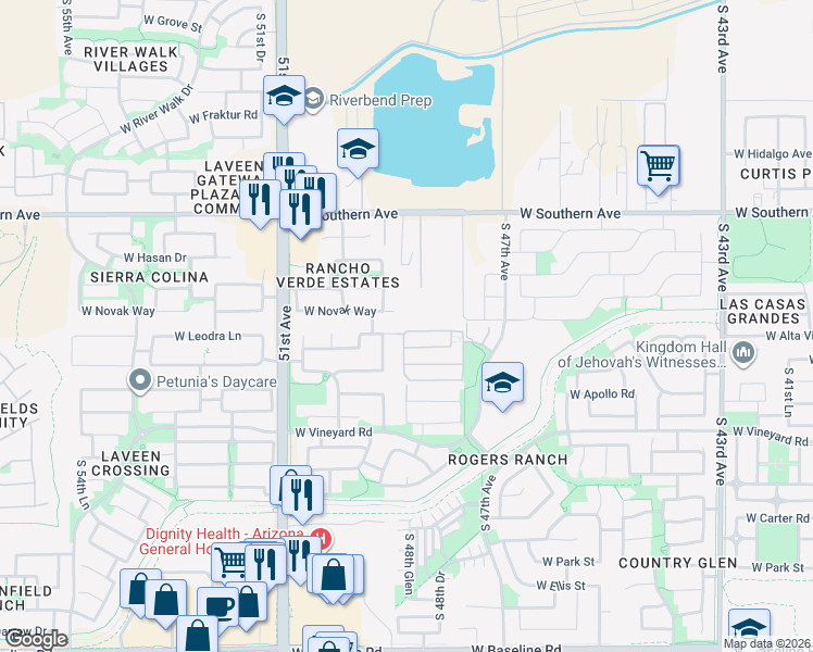 map of restaurants, bars, coffee shops, grocery stores, and more near 4905 West Novak Way in Phoenix