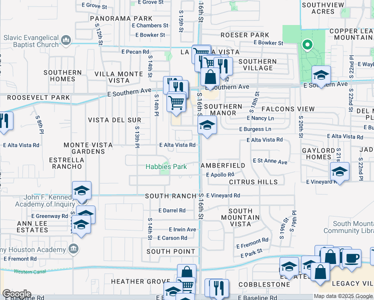 map of restaurants, bars, coffee shops, grocery stores, and more near 1530 East Saint Catherine Avenue in Phoenix