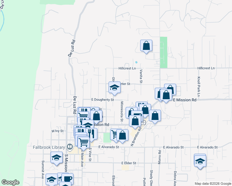 map of restaurants, bars, coffee shops, grocery stores, and more near 813 Porter Way in Fallbrook