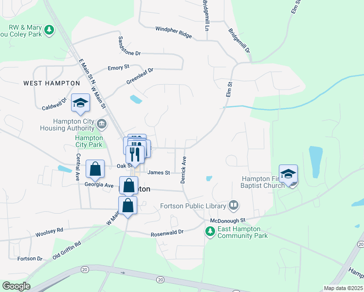 map of restaurants, bars, coffee shops, grocery stores, and more near 27 Elm Street in Hampton