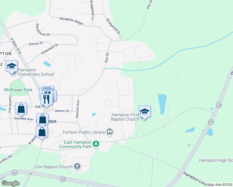 map of restaurants, bars, coffee shops, grocery stores, and more near 103 Dana Drive in Hampton