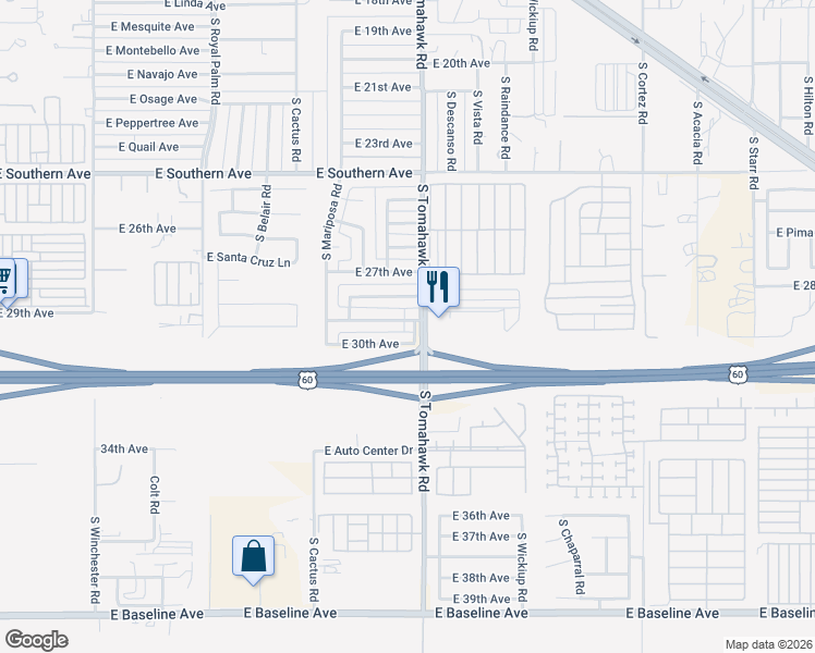 map of restaurants, bars, coffee shops, grocery stores, and more near 1535 East 29th Avenue in Apache Junction