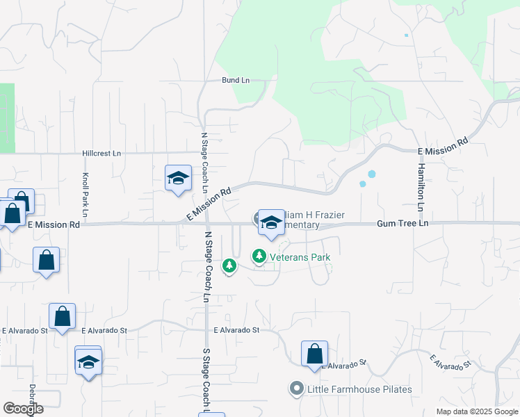 map of restaurants, bars, coffee shops, grocery stores, and more near 1807 East Mission Road in Fallbrook
